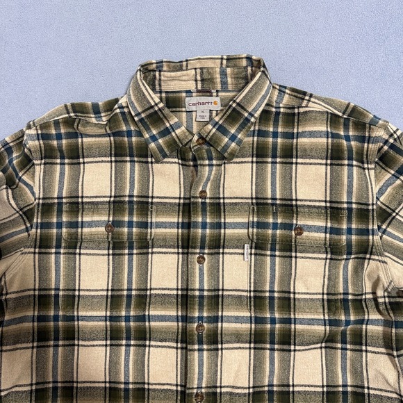 Carhartt Plaid Flannel Button Down Shirt Original Fit Green Tan Mens Size XL - Picture 3 of 13